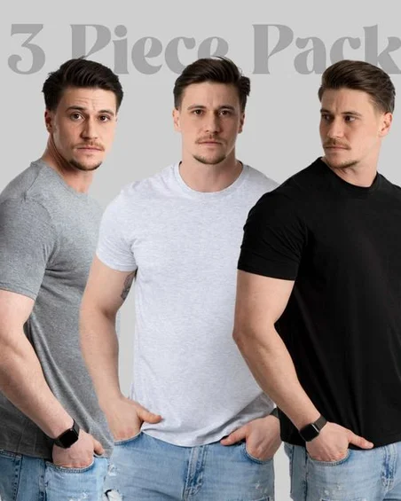 Pantoneclo 3 delni set moških majic s kratkimi rokavi - Super mehka bombažna mešanica