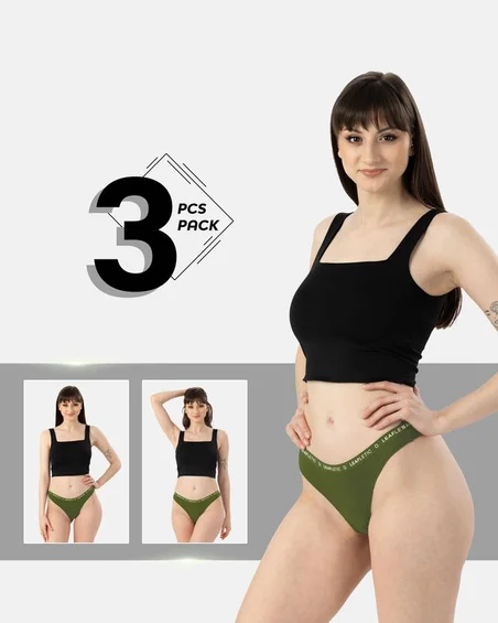 Srednje visok pas, bombaž-elastan brazilke spodnjice – paket 3 kosi
