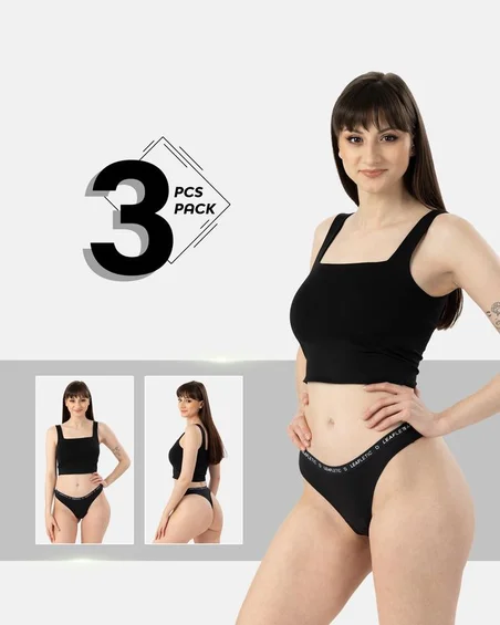 Srednje visok pas, najlon-elastan brazilke spodnjice – paket 3 kosi