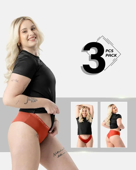 Srednje visok pas, bombaž-elastan hipster spodnjice – paket 3 kosi