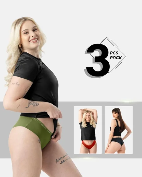 Srednje visok pas, bombaž-elastan hipster spodnjice – paket 3 kosi