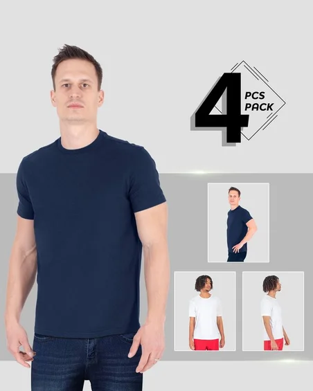 Pantoneclo Moška Majica s Krogim Izrezom 4 Kos - Super Mehak Bombaž